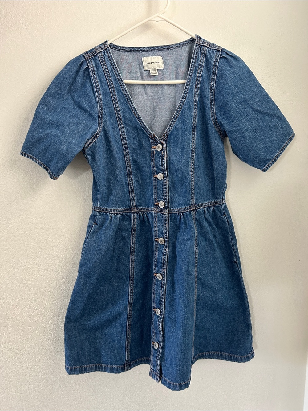 American Eagle Denim Button Down V-Neck Dress